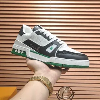 Louis Vuitton LV Trainer White Green Layered Leather And Synthetic Upper Sculpted Midsole Lifestyle Sneakers