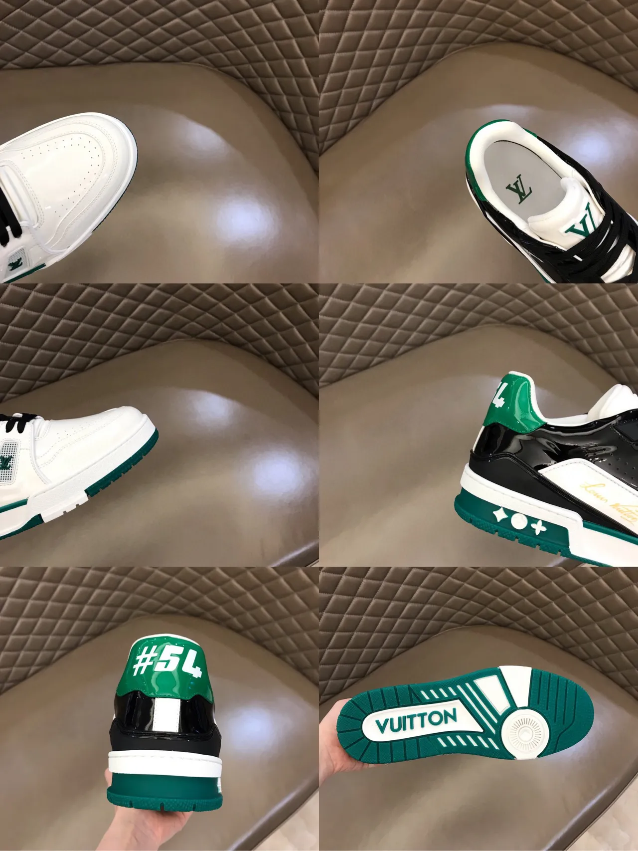 Louis Vuitton LV Trainer White Green Layered Midsole Patent Leather Overlay Lifestyle Sneakers 2