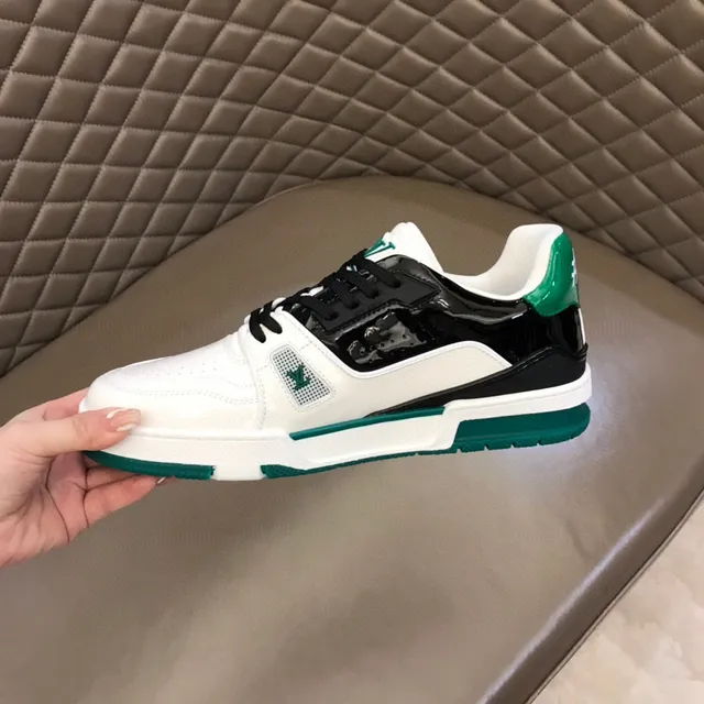 Louis Vuitton LV Trainer White Green Layered Midsole Patent Leather Overlay Lifestyle Sneakers 3
