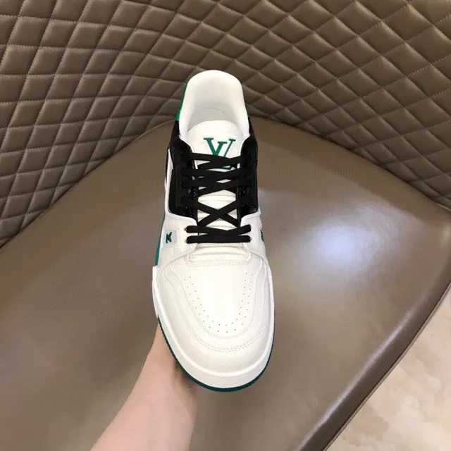 Louis Vuitton LV Trainer White Green Layered Midsole Patent Leather Overlay Lifestyle Sneakers 4