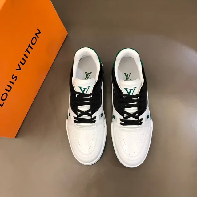 Louis Vuitton LV Trainer White Green Layered Midsole Patent Leather Overlay Lifestyle Sneakers 6