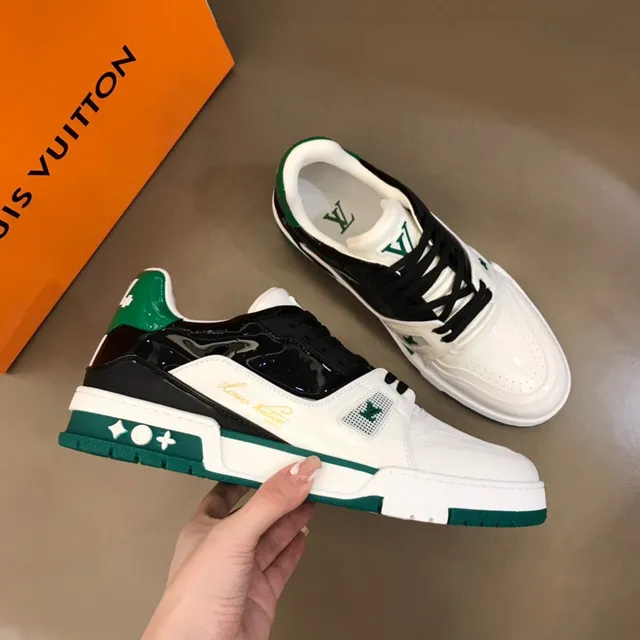 Louis Vuitton LV Trainer White Green Layered Midsole Patent Leather Overlay Lifestyle Sneakers 7