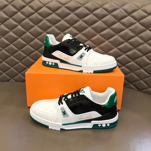 Louis Vuitton LV Trainer White Green Layered Midsole Patent Leather Overlay Lifestyle Sneakers 8