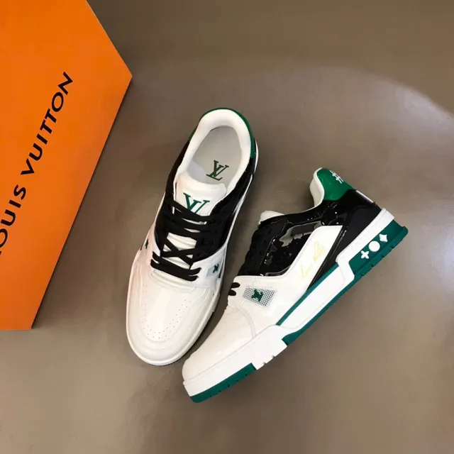 Louis Vuitton LV Trainer White Green Layered Midsole Patent Leather Overlay Lifestyle Sneakers 9