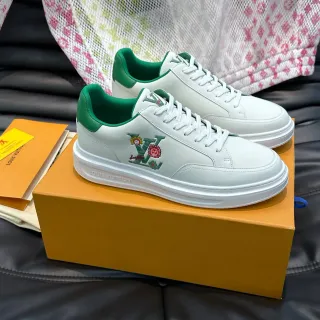 Louis Vuitton LV Trainer White Green Leather Low-Top Floral-Embroidered Monogram Lifestyle Sneakers