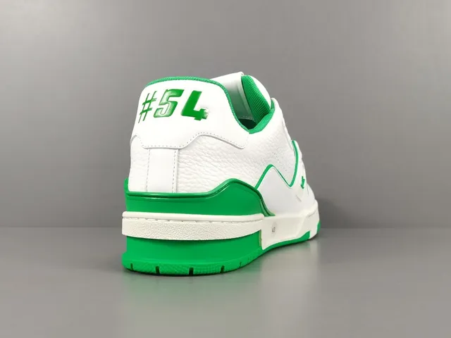 Louis Vuitton LV Trainer White Green Leather Upper Accent Piping Lifestyle Sneakers 14