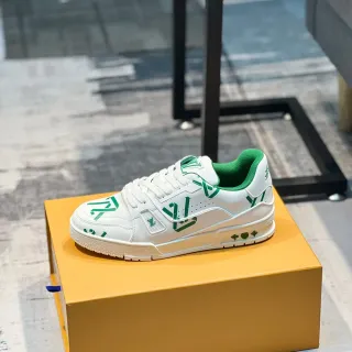 Louis Vuitton LV Trainer Blancas Verdes Monogram-Print Cuero Suela Esculpida Zapatillas Lifestyle