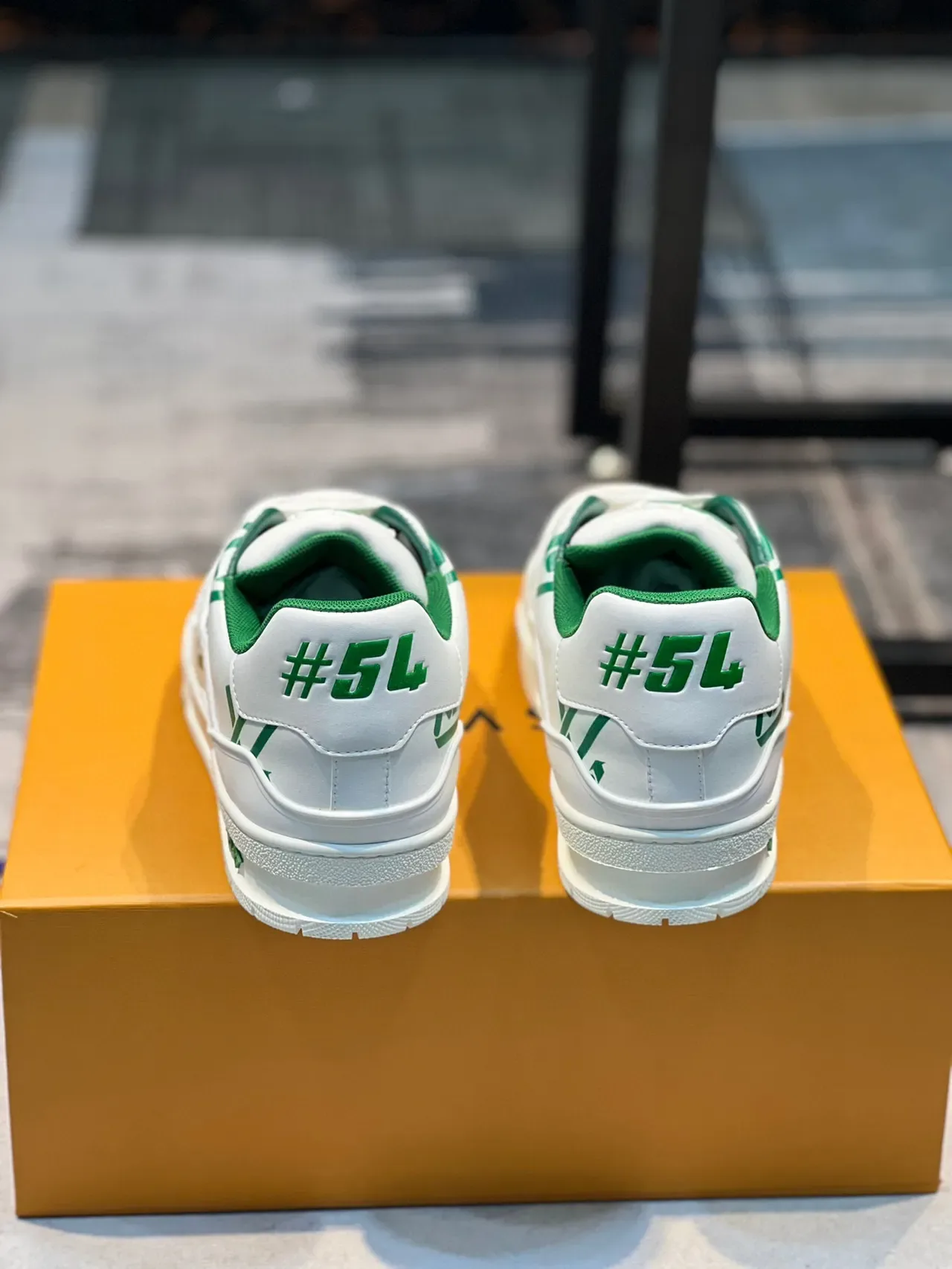 Louis Vuitton LV Trainer White Green Monogram-Print Leather Sculpted Midsole Lifestyle Sneakers 2