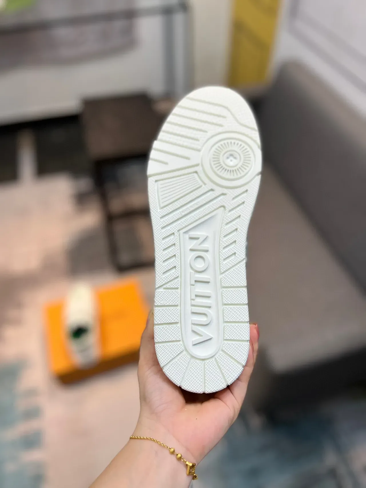 Louis Vuitton LV Trainer White Green Monogram-Print Leather Sculpted Midsole Lifestyle Sneakers 9