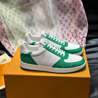 Louis Vuitton LV Trainer White Green Perforated Toebox Monogram-Print Panels Lifestyle Sneakers
