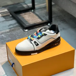 Louis Vuitton LV Trainer White Multicolor Leather Upper Dual Strap Closure Lifestyle Sneakers