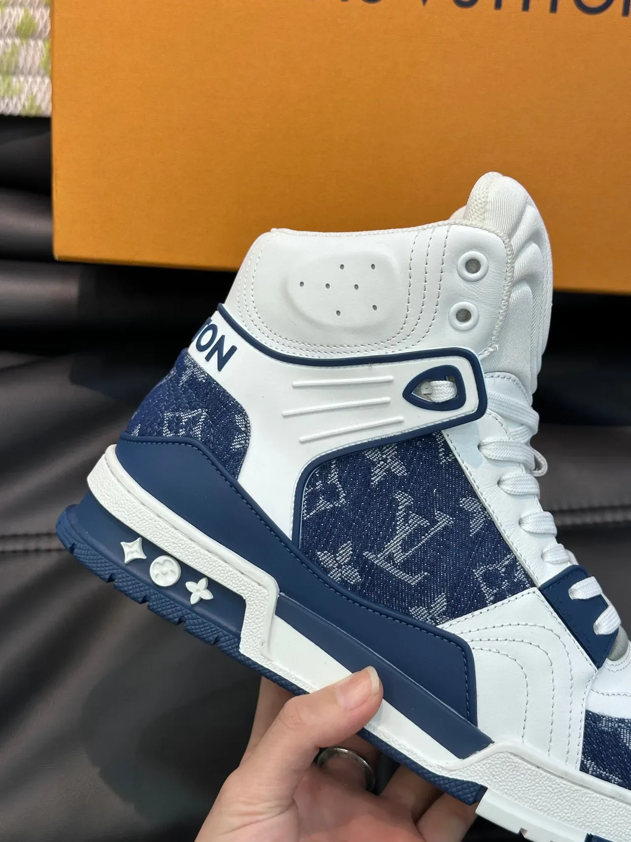 Louis Vuitton LV Trainer Blanc Navy Hautes Monogram Canvas Lifestyle Sneakers 6