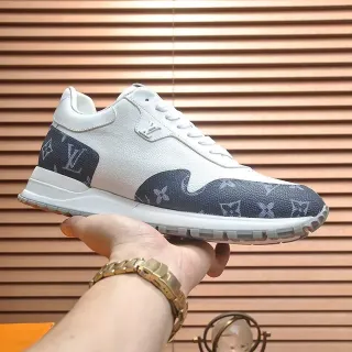 Louis Vuitton LV Trainer Blanco Navy Paneles con impresión de monograma Cuero granulado Zapatillas lifestyle