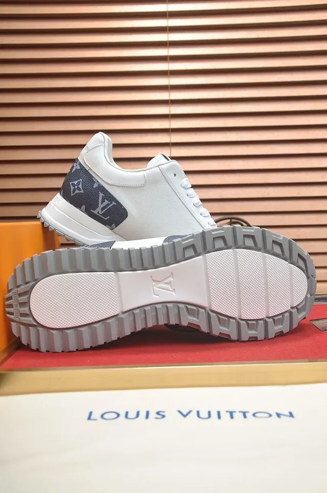 Louis Vuitton LV Trainer White Navy Monogram-Print Panels Pebbled Leather Lifestyle Sneakers 3