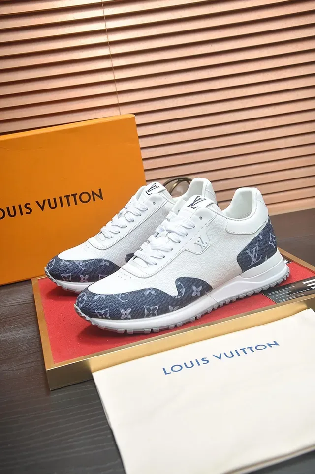 Louis Vuitton LV Trainer White Navy Monogram-Print Panels Pebbled Leather Lifestyle Sneakers 4