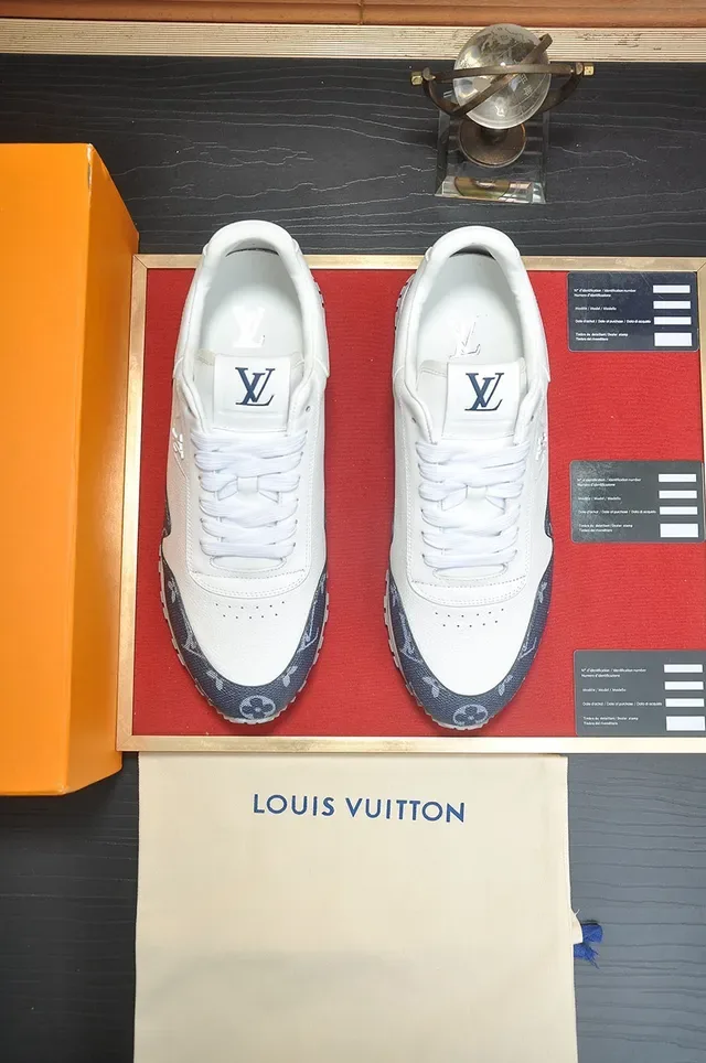 Louis Vuitton LV Trainer White Navy Monogram-Print Panels Pebbled Leather Lifestyle Sneakers 5