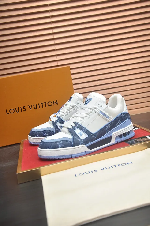 Louis Vuitton LV Trainer সাদা নেভি মনোগ্রামড টেক্সটাইল লেয়ার্ড মিডসোল লাইফস্টাইল স্নিকার 4