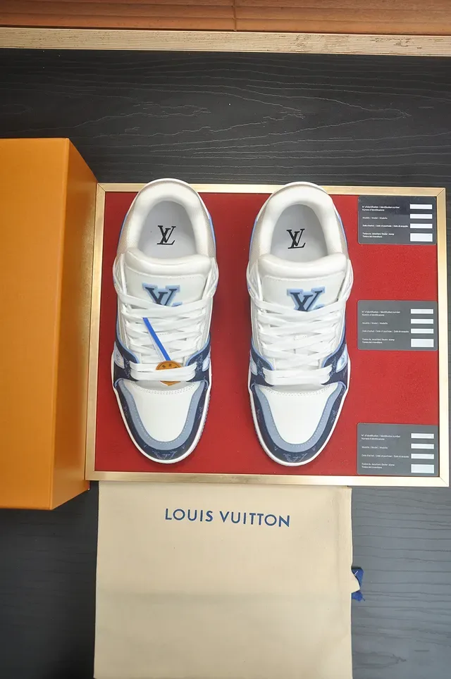 Louis Vuitton LV Trainer সাদা নেভি মনোগ্রামড টেক্সটাইল লেয়ার্ড মিডসোল লাইফস্টাইল স্নিকার 5