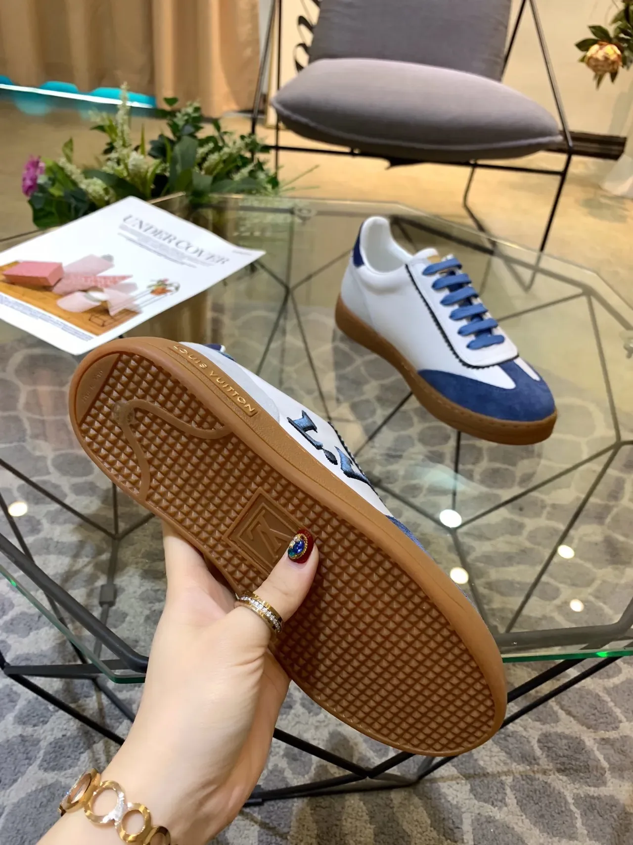 Louis Vuitton LV Trainer White Navy Two-Tone Suede And Leather Embroidered Monogram Lifestyle Sneakers 5