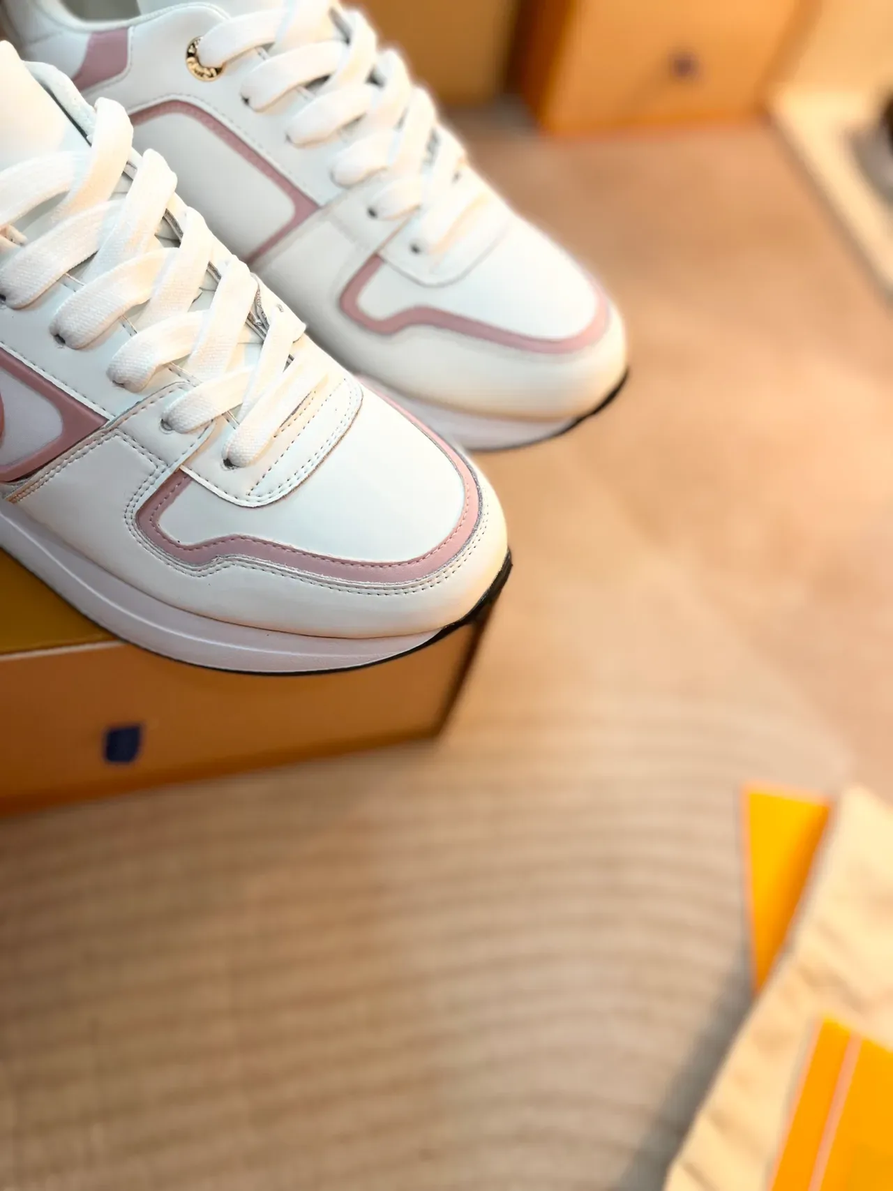 Louis Vuitton LV Trainer White Pink Leather Trim Lifestyle Sneakers 3