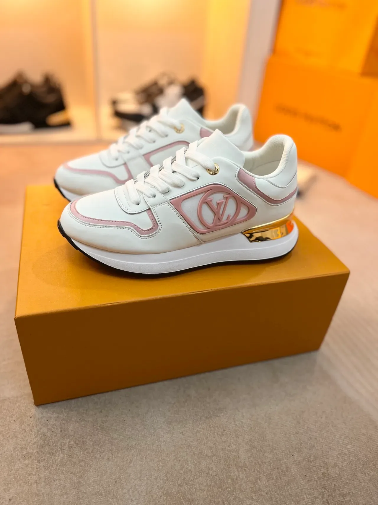 Louis Vuitton LV Trainer White Pink Leather Trim Lifestyle Sneakers 5