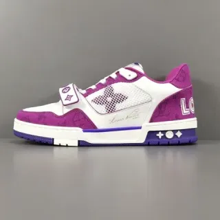 Louis Vuitton LV Trainer Zapatillas Lifestyle Blancas y Moradas Bajas Cierre de Doble Correa