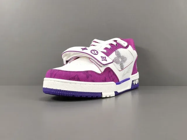 Louis Vuitton LV Trainer White Purple Low-Top Dual-Strap Closure Lifestyle Sneakers 15