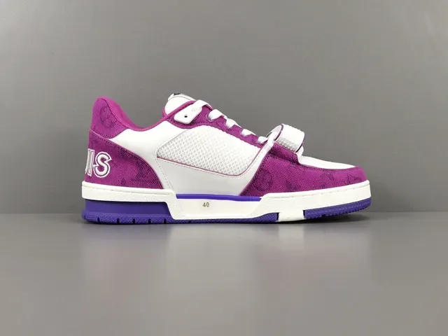 Louis Vuitton LV Trainer White Purple Low-Top Dual-Strap Closure Lifestyle Sneakers 18