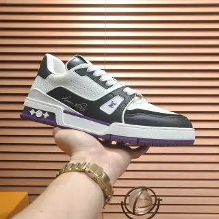 Louis Vuitton LV Trainer White Purple Multi-Panel Leather Upper Sculpted Midsole Lifestyle Sneakers
