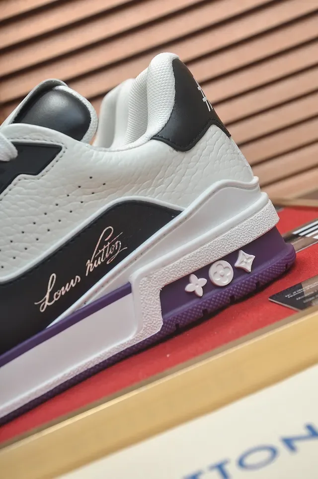 Louis Vuitton LV Trainer White Purple Multi-Panel Leather Upper Sculpted Midsole Lifestyle Sneakers 2