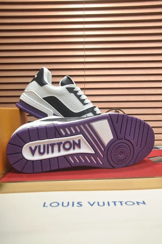 Louis Vuitton LV Trainer White Purple Multi-Panel Leather Upper Sculpted Midsole Lifestyle Sneakers 3