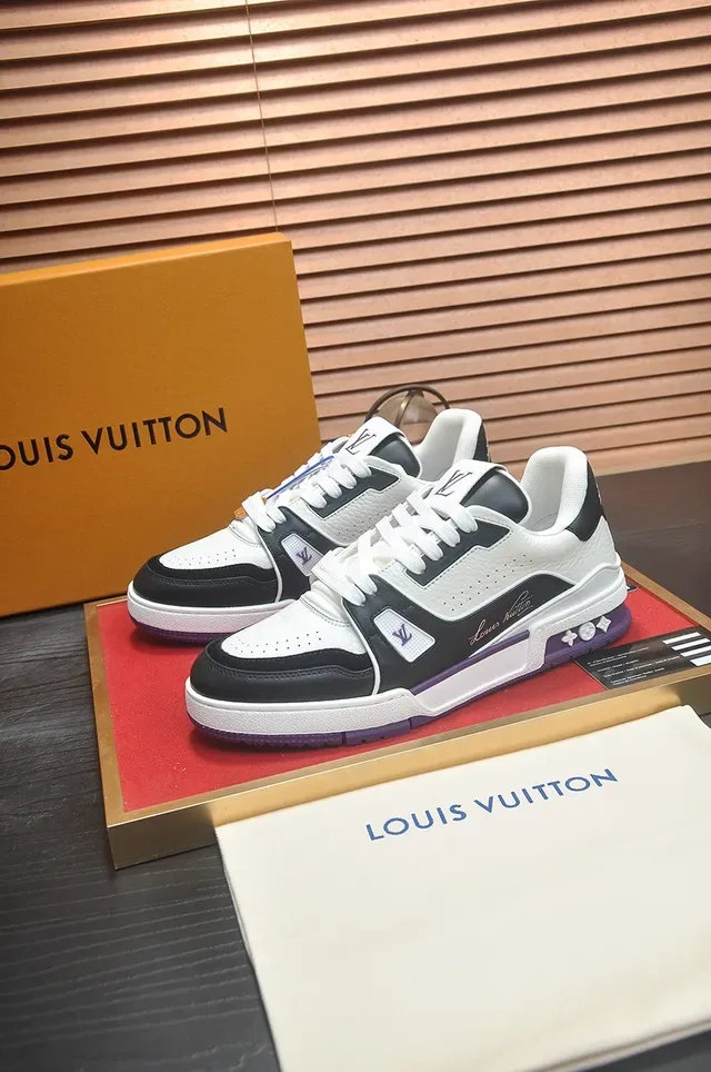 Louis Vuitton LV Trainer White Purple Multi-Panel Leather Upper Sculpted Midsole Lifestyle Sneakers 4