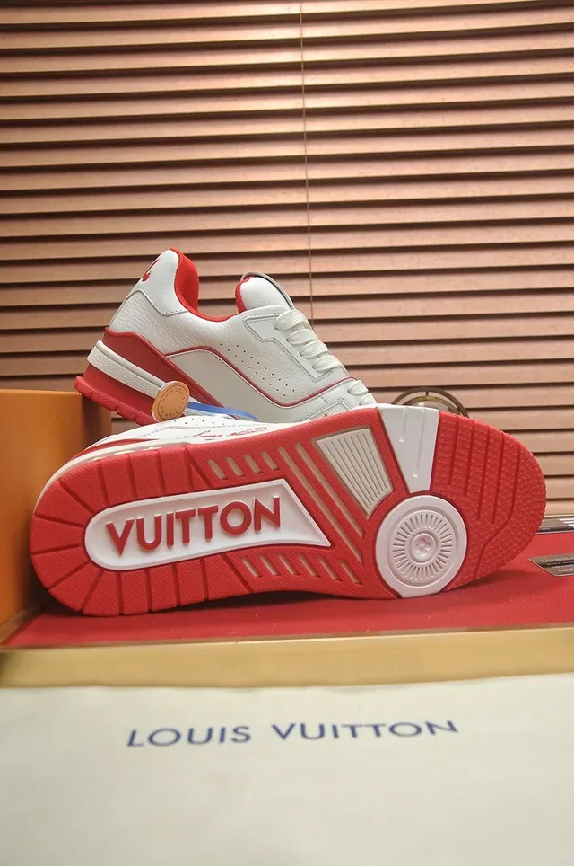Louis Vuitton LV Trainer White Red Layered Midsole Cursive Script Branding Lifestyle Sneakers 3