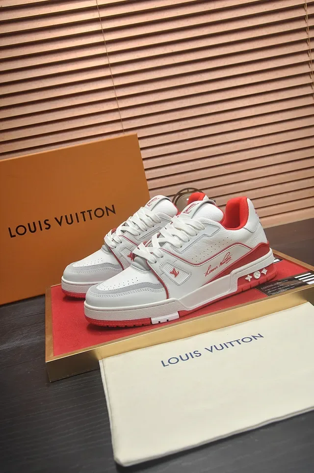 Louis Vuitton LV Trainer White Red Layered Midsole Cursive Script Branding Lifestyle Sneakers 4