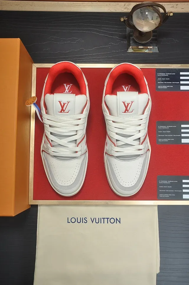 Louis Vuitton LV Trainer White Red Layered Midsole Cursive Script Branding Lifestyle Sneakers 5
