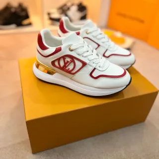Louis Vuitton LV Trainer White Red Leather Upper Monogrammed Side Panel Lifestyle Sneakers