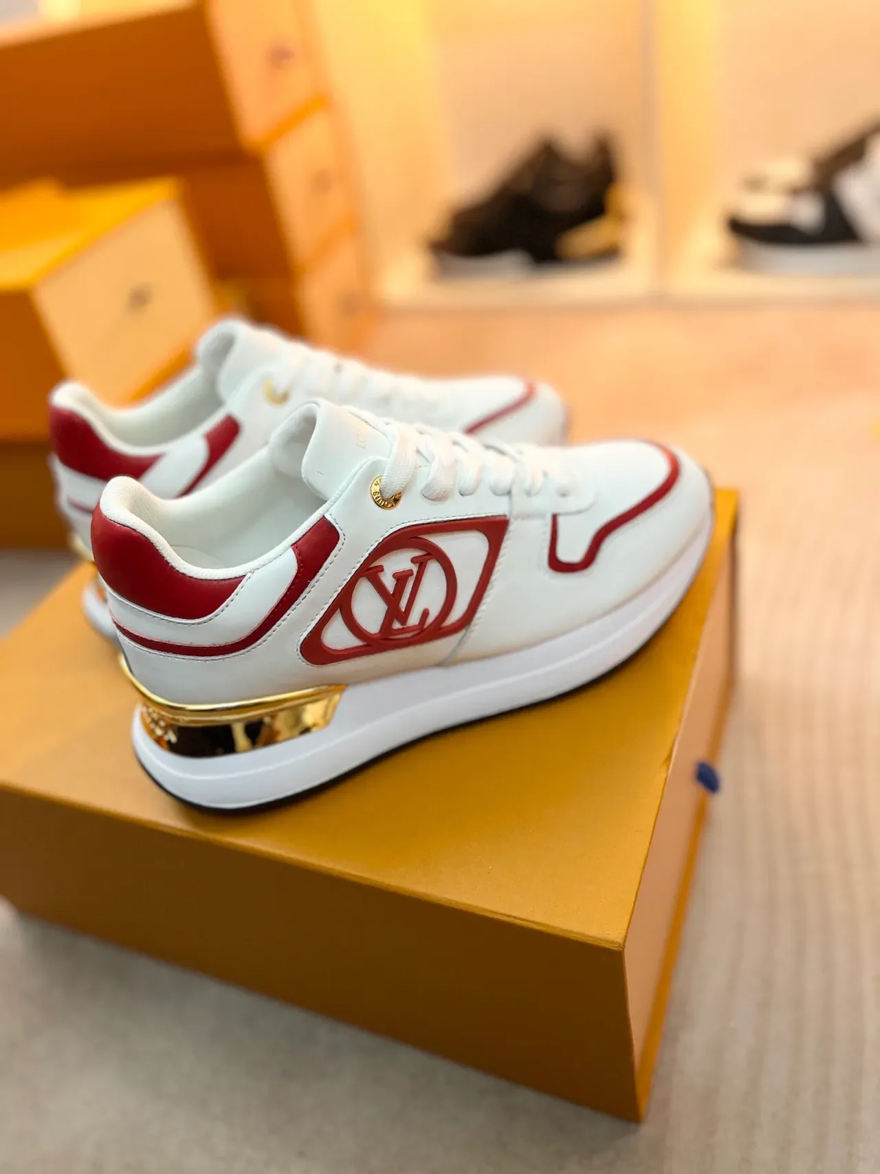 Louis Vuitton LV Trainer White Red Leather Upper Monogrammed Side Panel Lifestyle Sneakers 4
