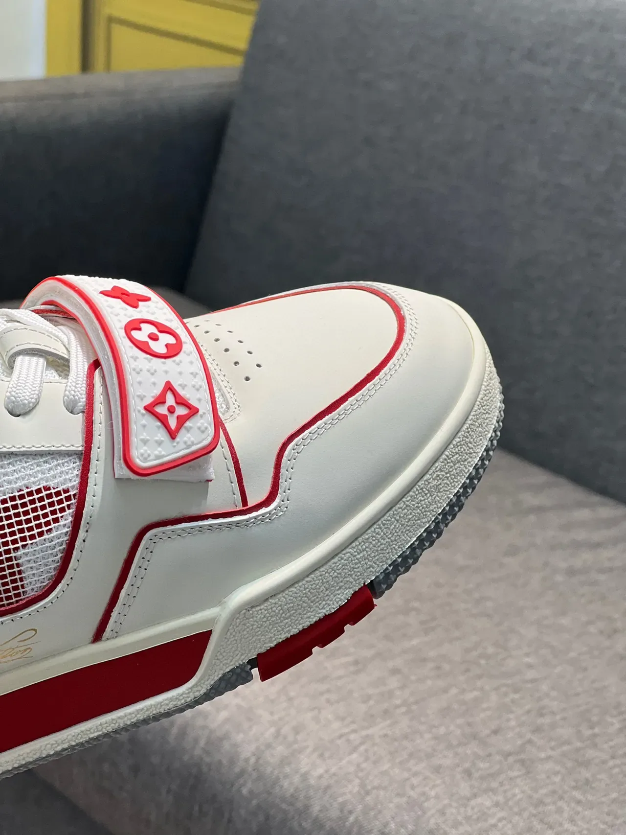 Louis Vuitton LV Trainer White Red Low-Top Monogrammed Strap Lifestyle Sneakers 4