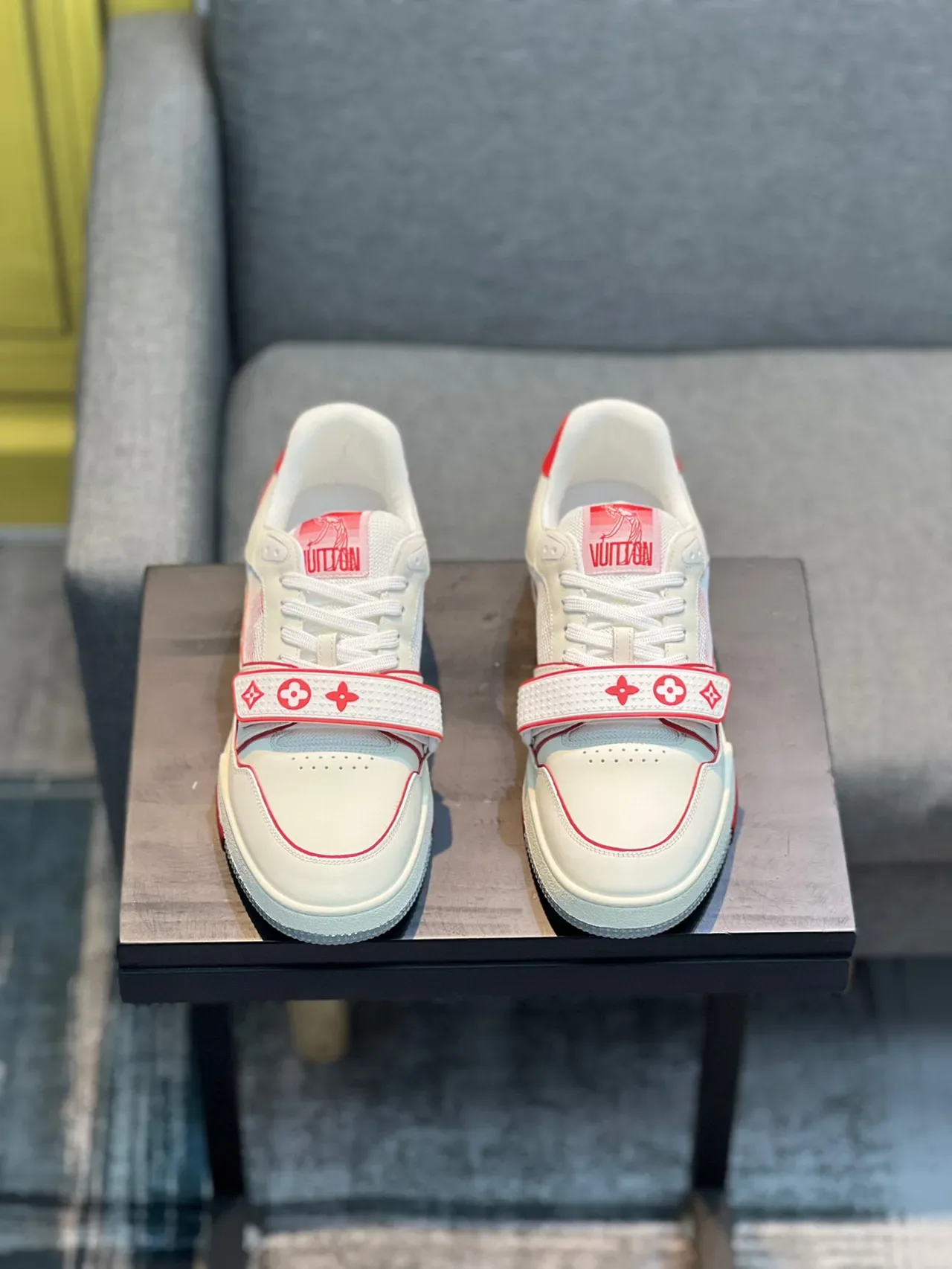 Louis Vuitton LV Trainer White Red Low-Top Monogrammed Strap Lifestyle Sneakers 6