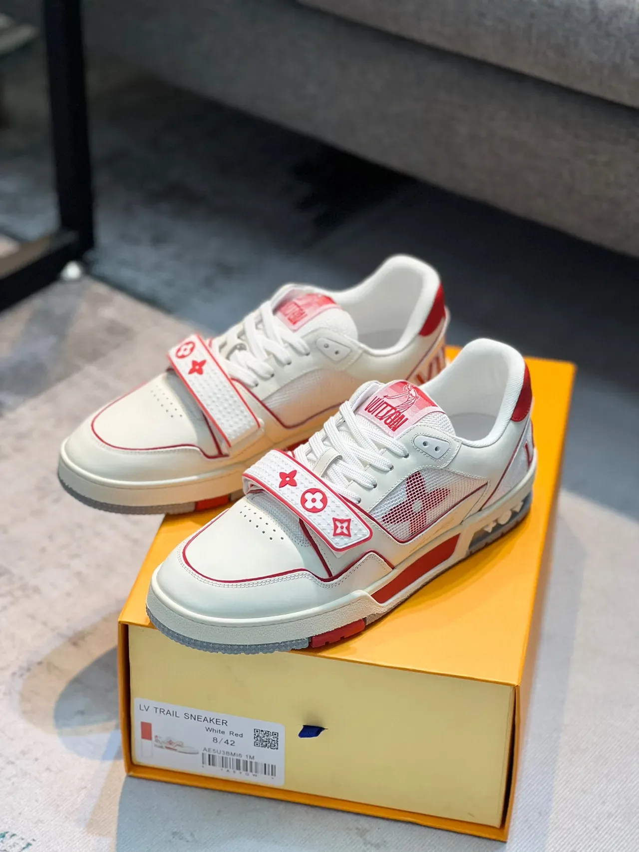 Louis Vuitton LV Trainer White Red Low-Top Monogrammed Strap Lifestyle Sneakers 7