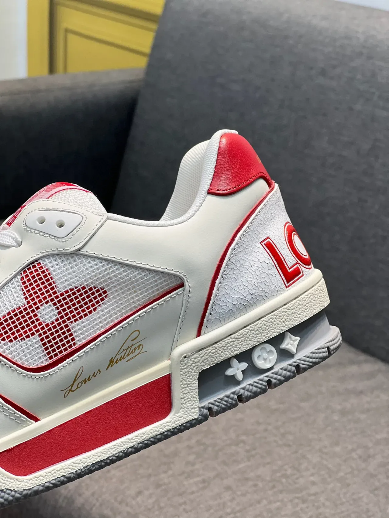 Louis Vuitton LV Trainer White Red Low-Top Monogrammed Strap Lifestyle Sneakers 8