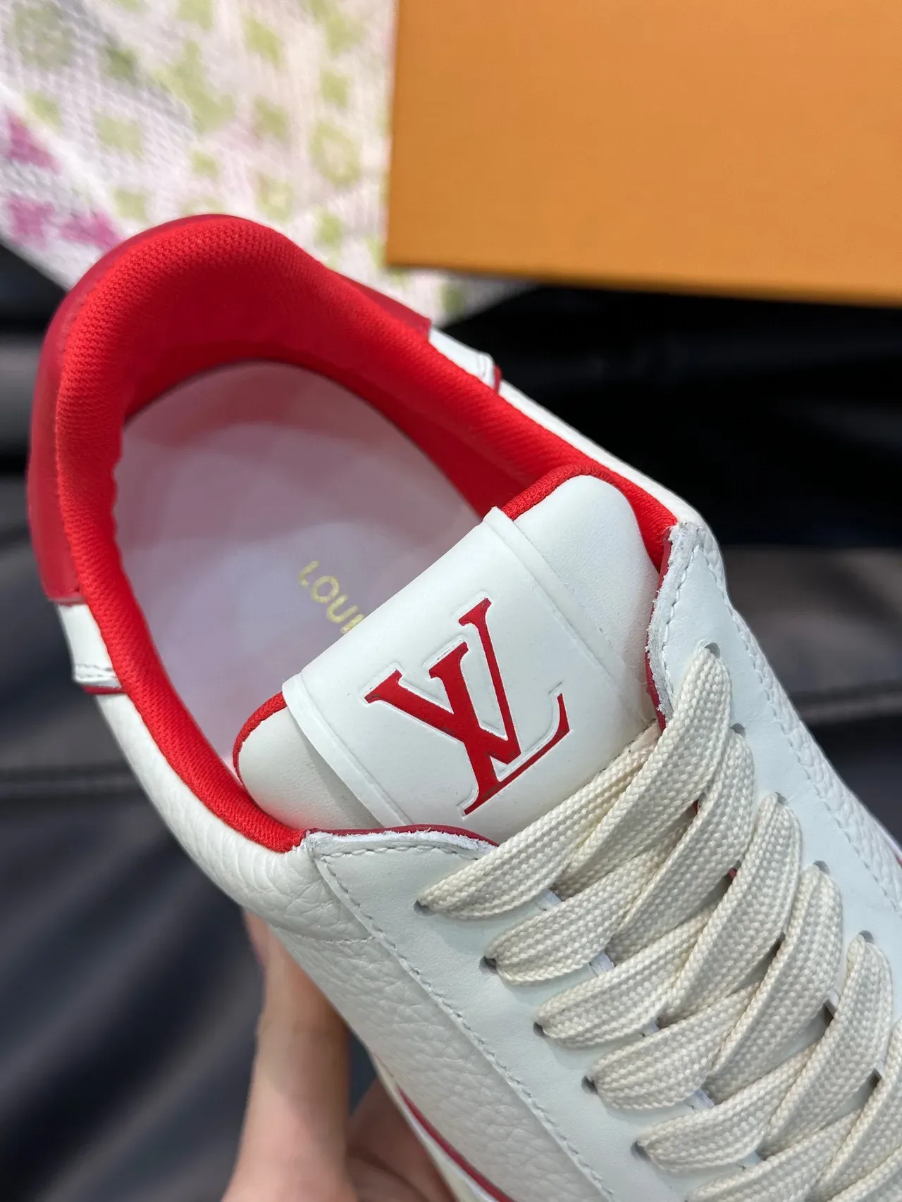 Louis Vuitton LV Trainer White Red Pebbled Leather Contrast Piping Lifestyle Sneakers 3