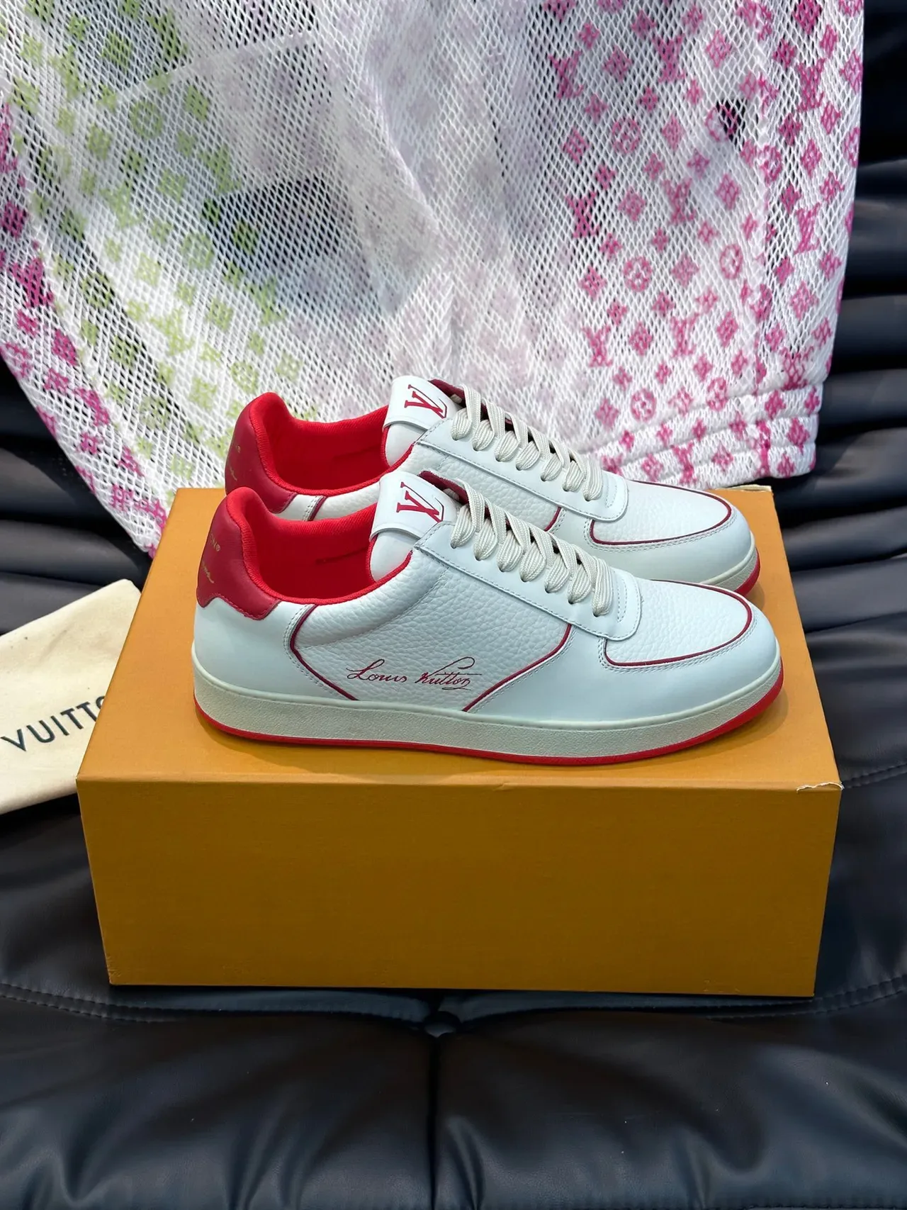 Louis Vuitton LV Trainer White Red Pebbled Leather Contrast Piping Lifestyle Sneakers 8