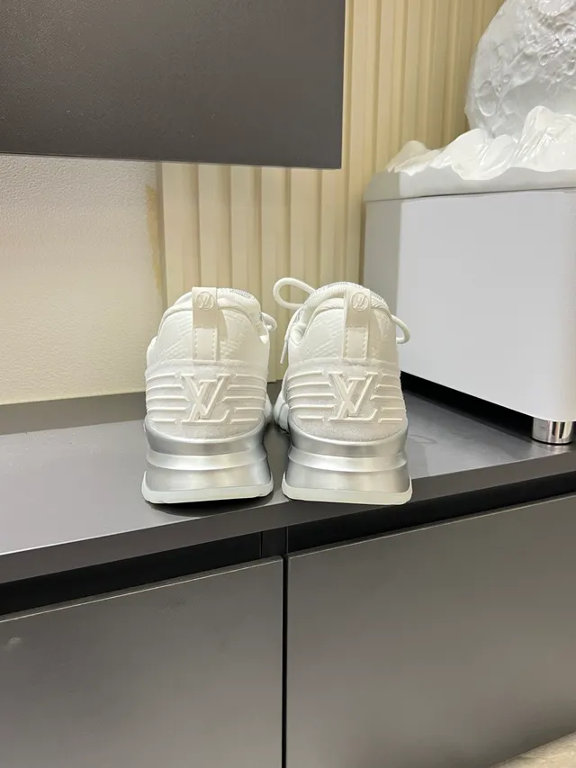 Louis Vuitton LV Trainer White Silver Knit Monogram Upper Sculpted Ribbed Midsole Lifestyle Sneakers 2