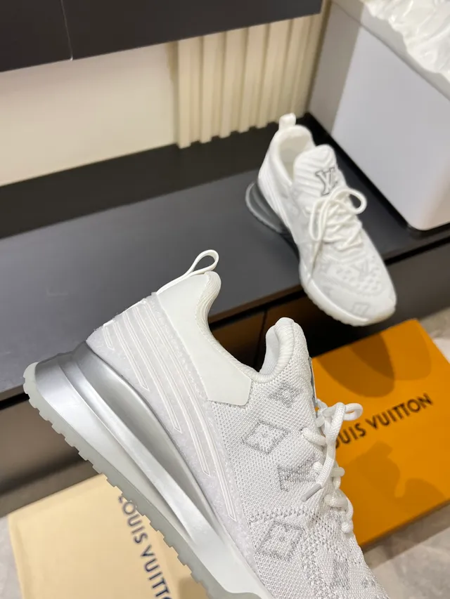 Louis Vuitton LV Trainer White Silver Knit Monogram Upper Sculpted Ribbed Midsole Lifestyle Sneakers 3