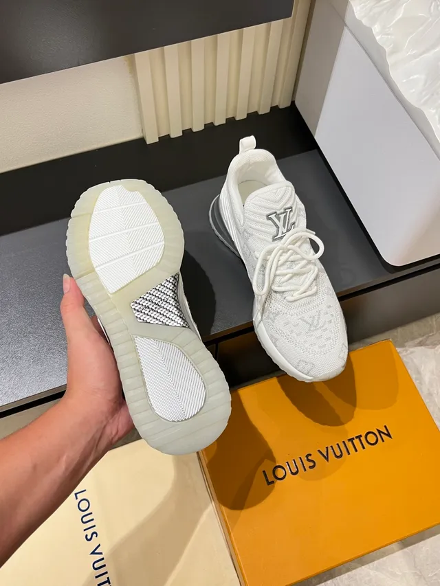 Louis Vuitton LV Trainer White Silver Knit Monogram Upper Sculpted Ribbed Midsole Lifestyle Sneakers 4
