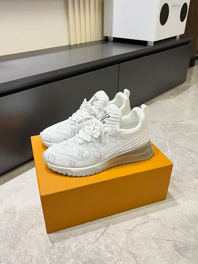 Louis Vuitton LV Trainer White Silver Knit Monogram Upper Sculpted Ribbed Midsole Lifestyle Sneakers 5