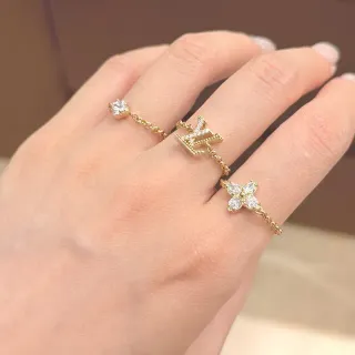 Louis Vuitton LV Volt and Flower Ring Set Gold Transparent Crystals Ring