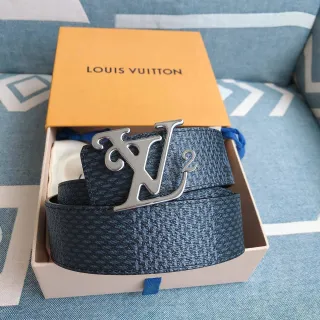 Louis Vuitton LV² Belt Dark Blue Textured Leather Belt