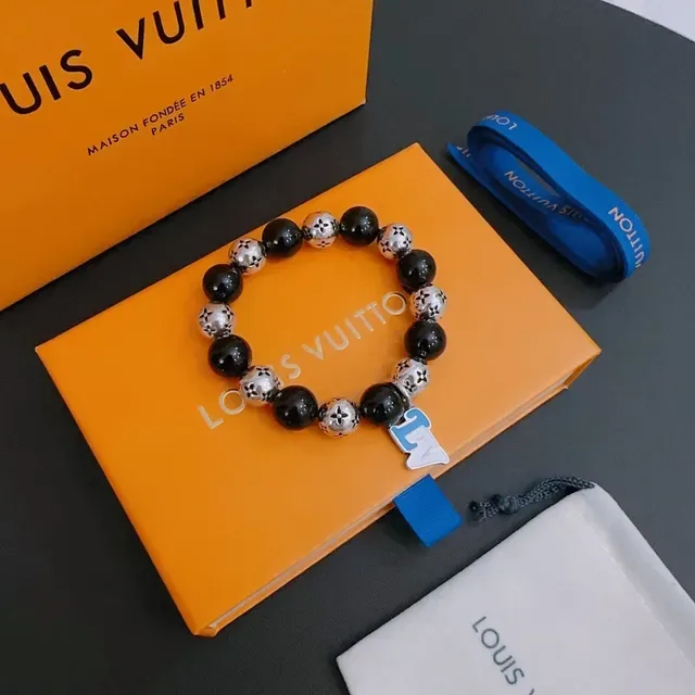 Louis Vuitton Monogram Beads Black and Silver Enamel Charm Bracelet 3